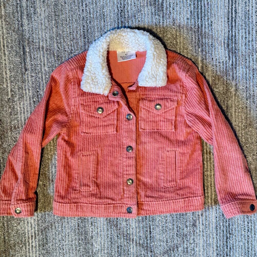 Corduroy Sherpa Collar Jacket Pink Orange Okie Dokie Girls Sz 4T Lightweight